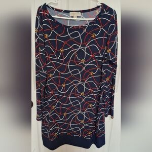 Michael Kors Navy Dress with Red and White Rope Design